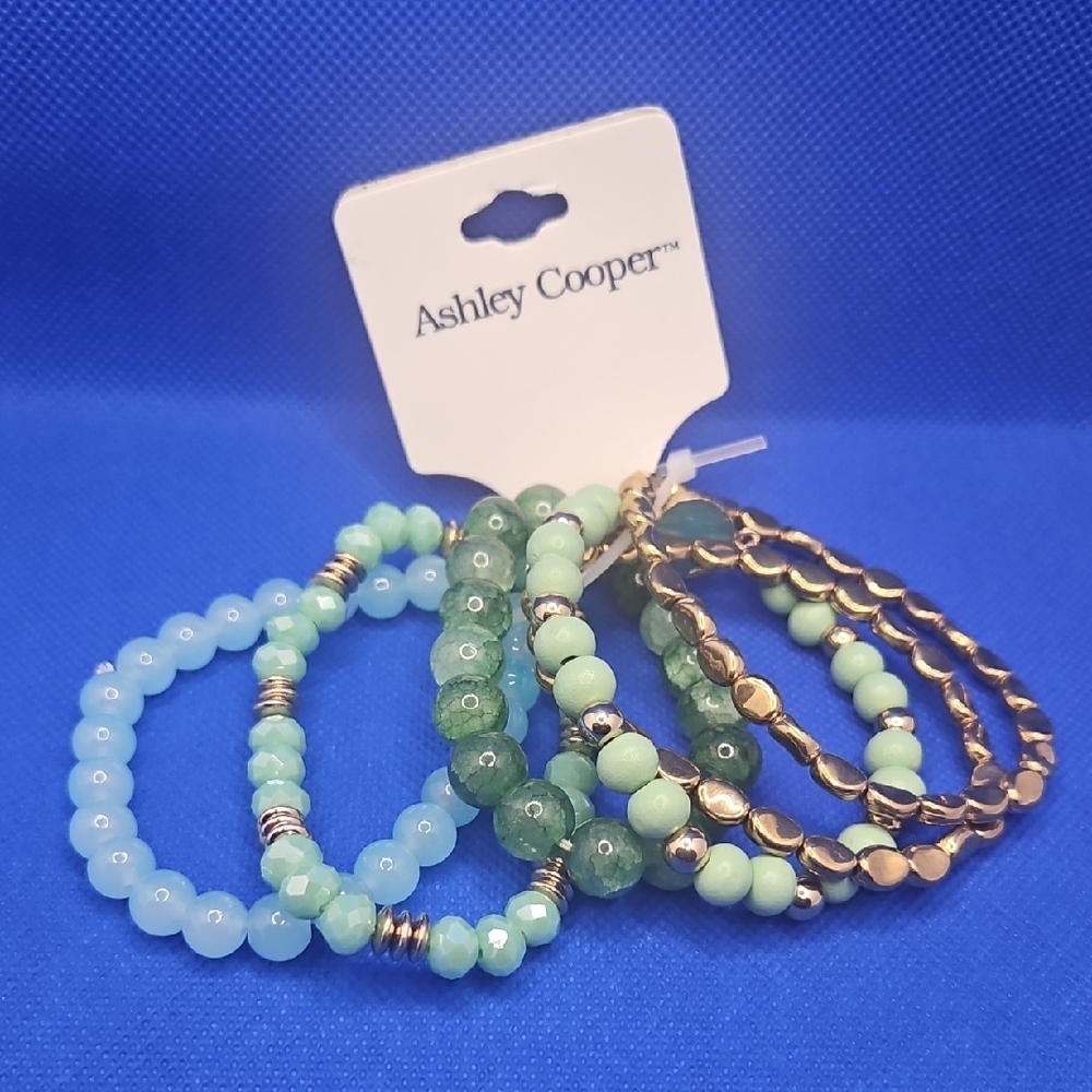 Ashley Cooper Green and Gold Beaded Bracelet Set